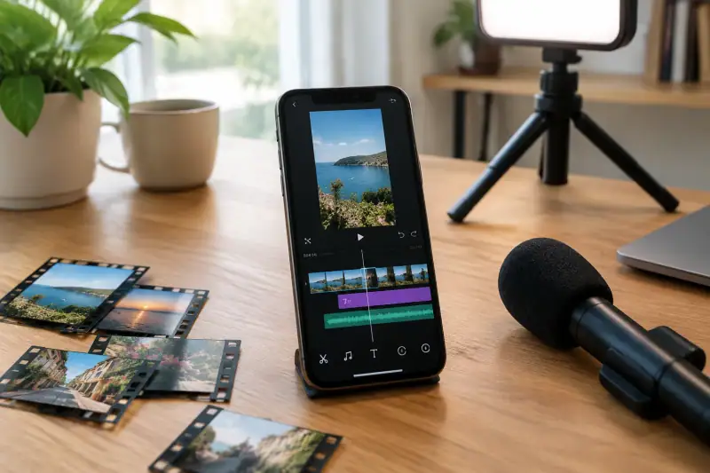 Instagram Reels videosu hazırlamak için telefon ve içerik üretim ekipmanları